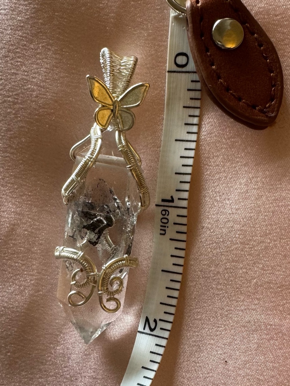 Wire wrapped herkimer diamond crystal pendant quartz manifestation butterfly - Picture 7 of 8
